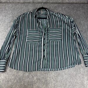 Free People Mad About You Oversized Silky‎ Striped Button Down Shirt XS